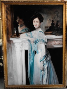 Woman in Blue at Mantle (Original Artist Unknown)